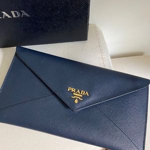 Prada Saffiano blue envelope wallet